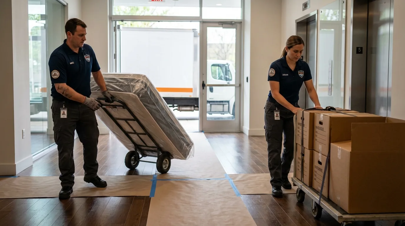Professional apartment movers loading elevator in Tulia, TX