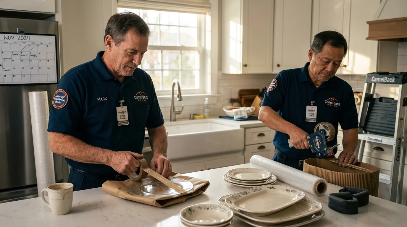 Professional crew packing kitchen dishware in Tulia, TX